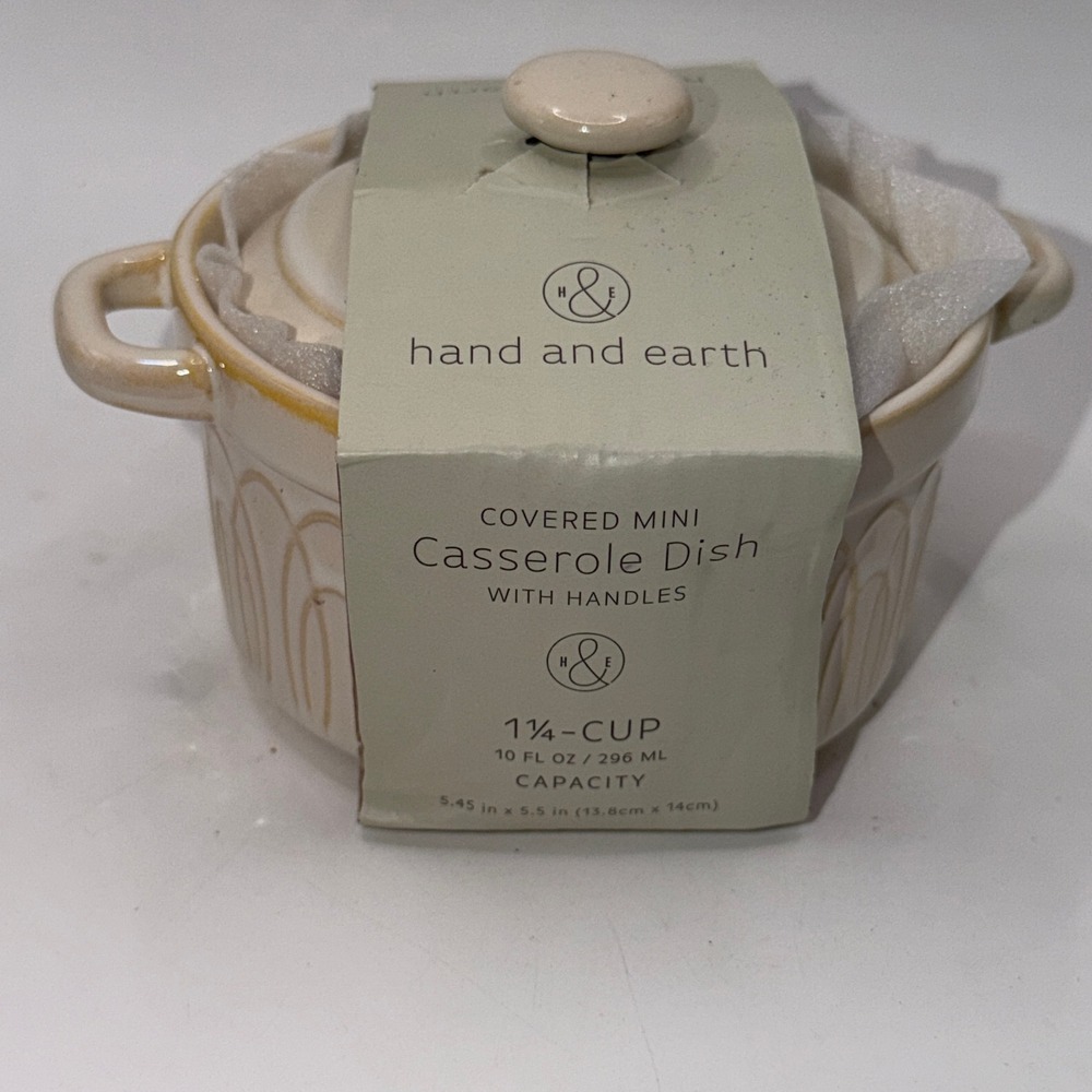 Hand and Earth 1.25 Cup Mini Casserole Dish Cream Stoneware Farmhouse Kitchen